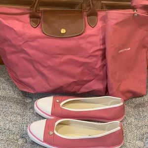 Longchamp pink ballet shoes and matching bag.